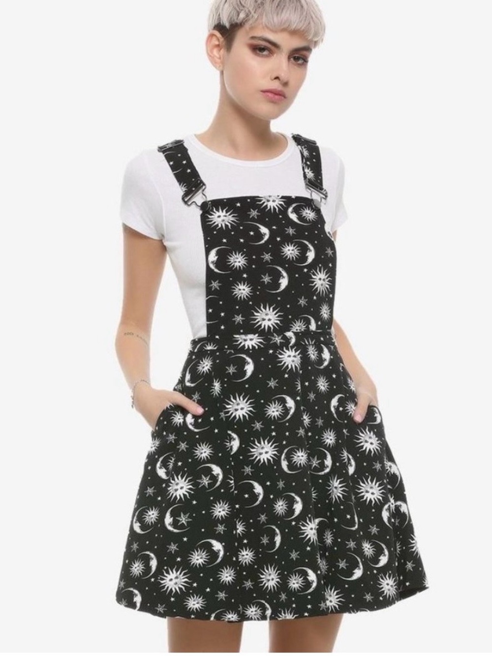 Hot Topic celestial overall dress Sz L adjustable witchy whimsigoth